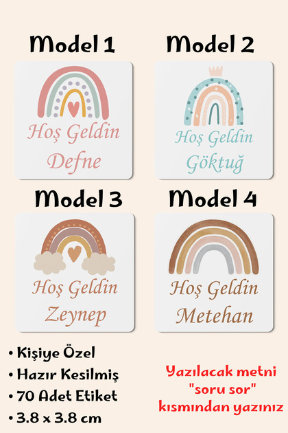 Madlen Çikolata Etiketi-Kişiye Özel Hoş Geldin Bebek-Doğum Günü Etiketi STİCKER 3.8x3.8cmKare 70Adet