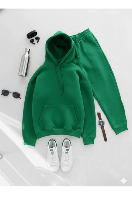 Men's 3-Thread Oversize Tracksuit Set - Top and Bottom