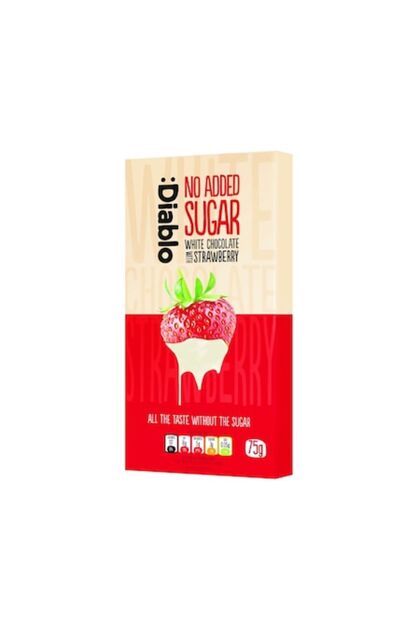 Ciocolată albă Diablo cu căpșuni, fără zahăr adăugat, fără gluten, 75 g