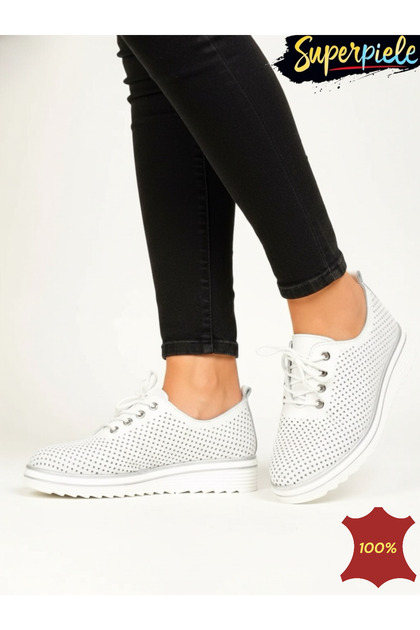 Pantofi casual din piele pentru femei, cu șireturi și perforații