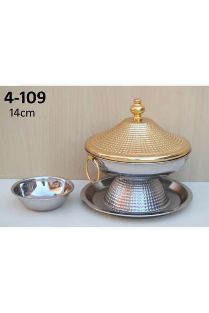Premium stainless steel pomegranate date bowl – 14 cm – with an additional small saucer