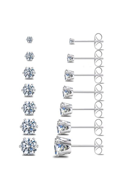 6mm White CZ-Silver 1 Pair Hypoallergenic Titanium Stainless Steel Cubic Zirconia Stud Earrings CZ C