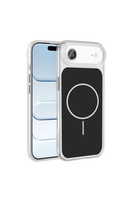 iPhone 17 Air Compatible Case Iconic Hard Silicone Cover with Metal Button Design - Black - T39873