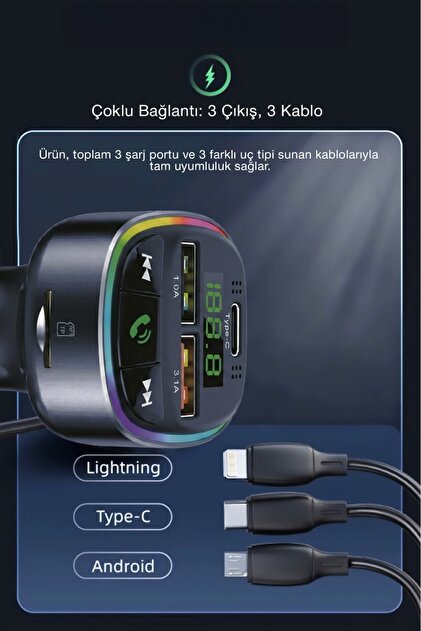 Kensa Bluetooth FM Transmitter – 3 USB Portlu Süper Hızlı Araç