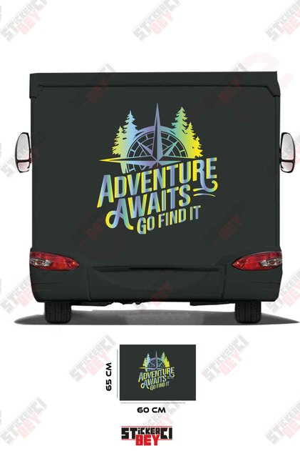 Adventure Awaits Go Find It Written Compass Visual Caravan Sticker Decal