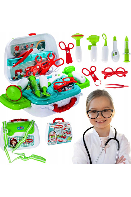 Trusă medicală pentru copii, valiză cu 12 accesorii, mâner și curea de transport, 25x9x17 cm