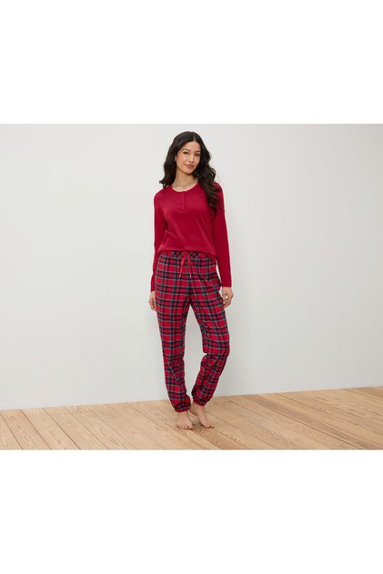 Kadın Pijama, Flanel, Kırmızı