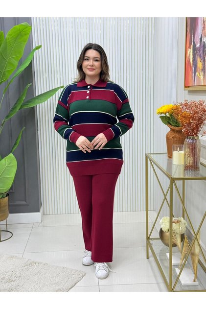 Çizgili triko takım
