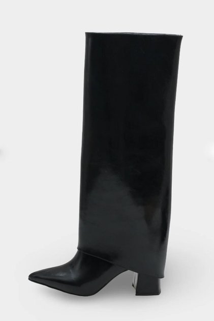 Women's Letoo Black Patent Leather Boots with Snap Detail