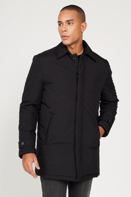 Black Standard Fit Regular Cut Shirt Collar Coat