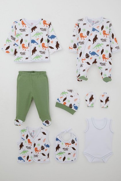 Baby Boy Hospital Release 8-Piece Dinosaur Kingdom Set 0-3 Months, White