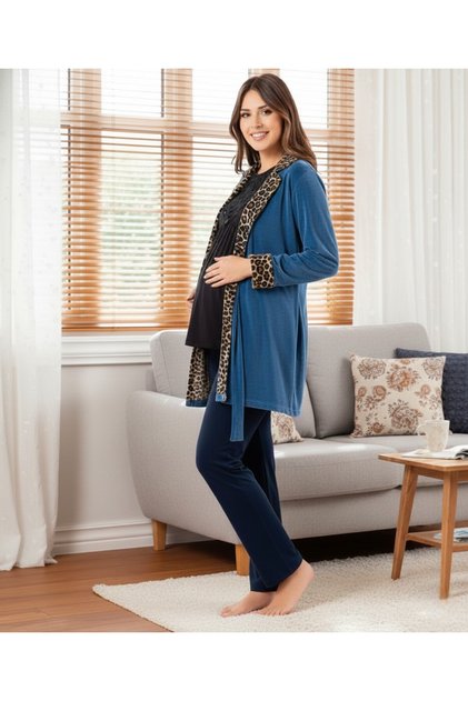 Cobalt Blue Velvet Maternity Pajama Set Suitable for Breastfeeding Pregnant and Postpartum Women