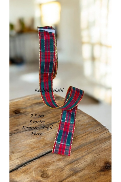 Ekose Desen Süsleme Yılbaşı Kurdelesi 2,5cm - 3 Metre
