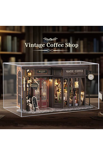 CUTEBEE Vintage Coffee Shop - Book Nook 3D Ahşap Puzzle Dollhouse