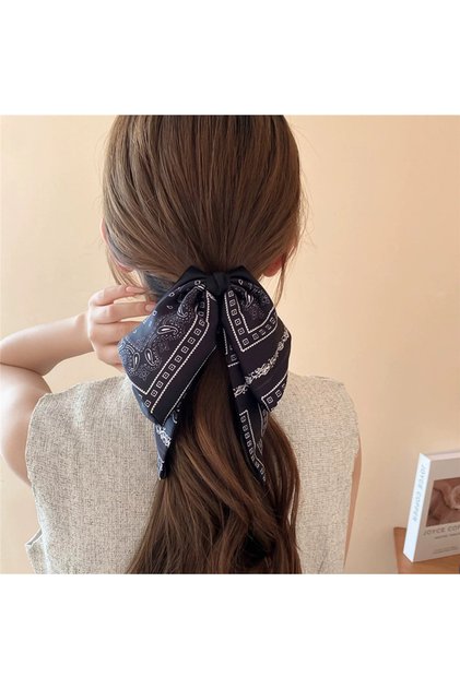 Black bandana patterned large bow hair clip