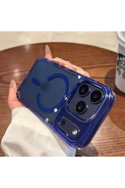 iPhone 17 Pro Max / 18 Pro Max - Transparent Non-Yellowing Navy Blue Mica Magsafe Hard Shiny Protective Case