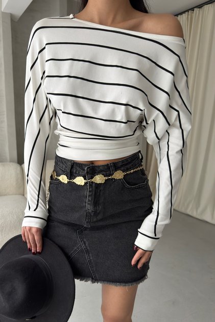 Women's Black Striped Off-Shoulder Blouse