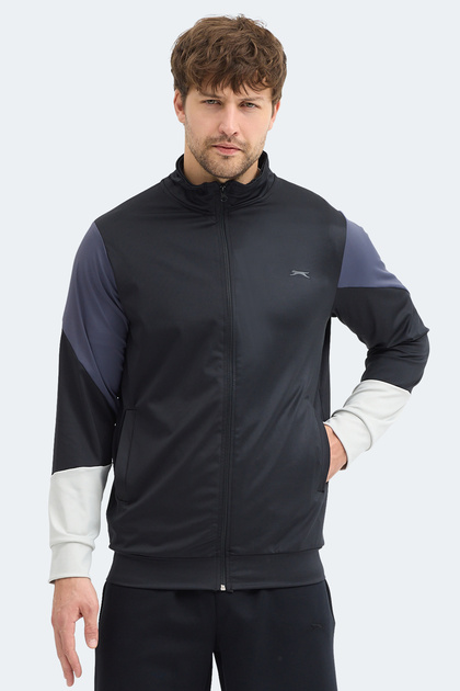 Kylora Men's Mock Neck Zippered Black Sweatshirt