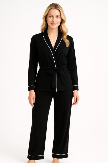 Women's Premium Robe Pajama Set – Thin B Piped Stylish 2-Piece Set