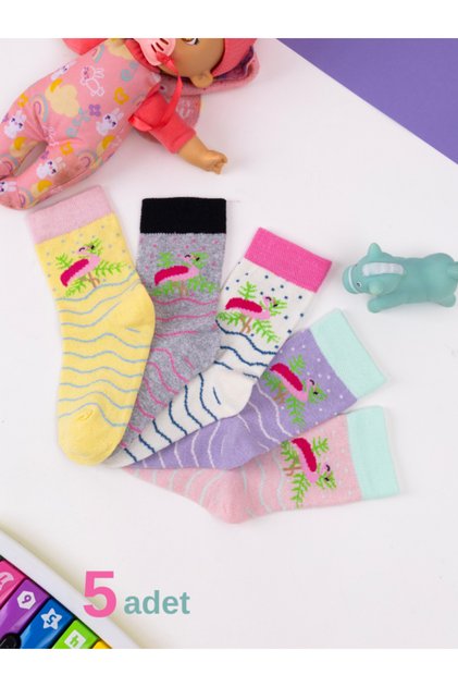 5 Pairs of Flamingo Patterned Baby Socks and Children's Socks Special Girls' Socks Series