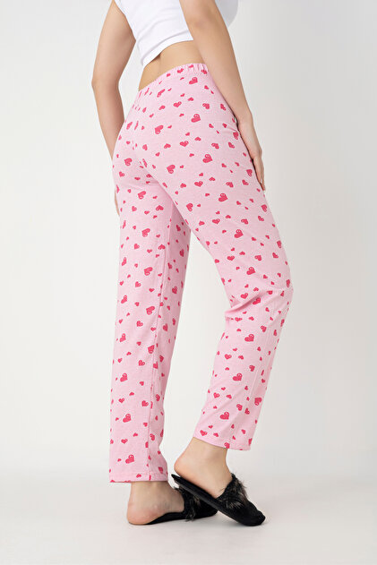 Cotton Thin Breathable Fabric Ribbon Waist Detailed Printed Pocketless Women's Pajama Bottoms