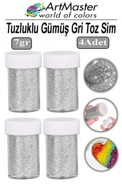 Pulbere cu sclipici Gri argintiu 4 bucăți 7 gr cu efect de sare Activitate Curs Decorare slime școlară Pulbere colorată cu sclipici Decor Ornament
