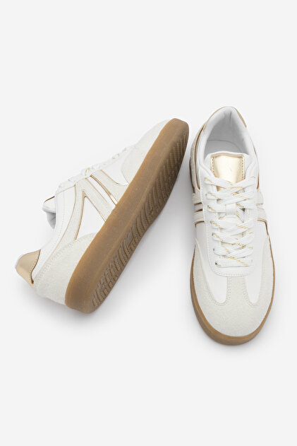 Marjin Kadın Sneaker Bağcıklı Retro Spor Ayakkabı Denor Altın
