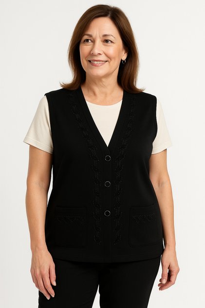 Women's Middle-Aged and Elderly Tight Weaving Stone Embroidered Thin Mother Knitwear Vest 1195
