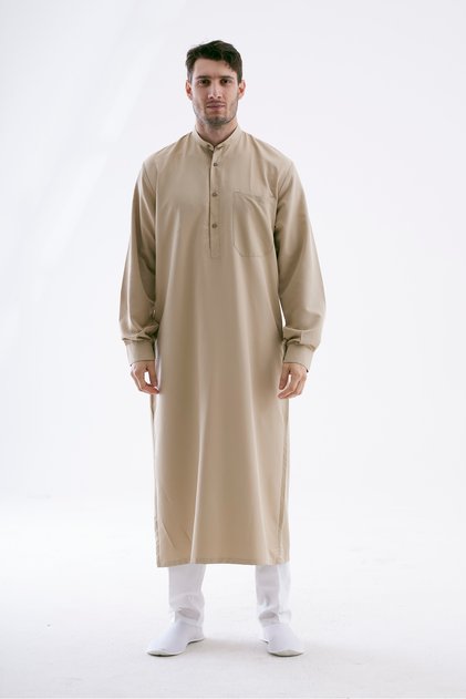 Men's Wide Cut Cellabiye – Hajj Umrah & Daily Wear – Cotton-Viscose – Beige