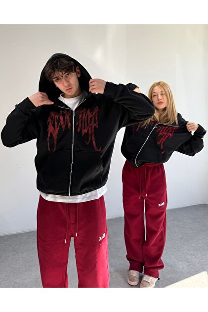 zaee Revenge Taşlı Oversize Premium Zipp Hoodie - Fiyatı, Yorumları
