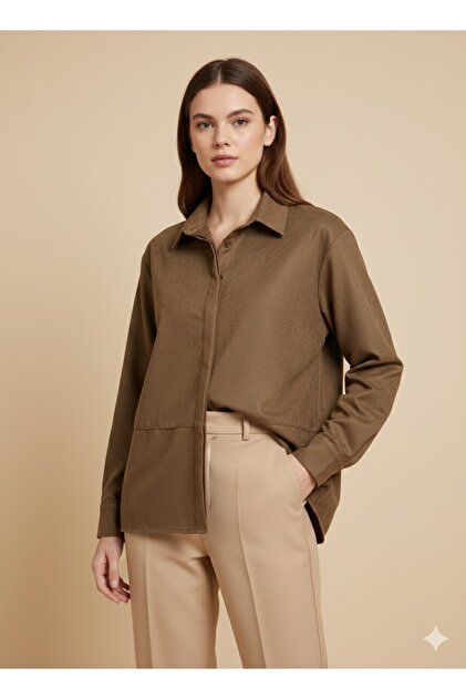 Brown Suede Textured Oversized Shirt