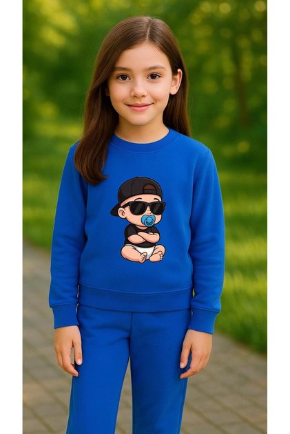 Children's Suit Sweatshirt Baby with Glasses Printed Girls Boys Crew Neck3 4-5-6-7-8-9-10-11-12Years