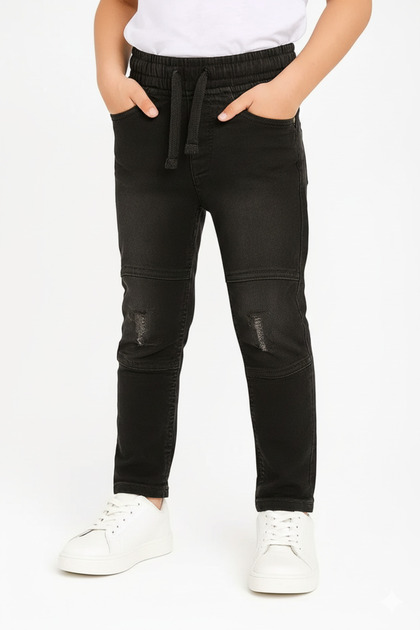 Kids' Knee Stitch Detailing Cotton Denim Pants