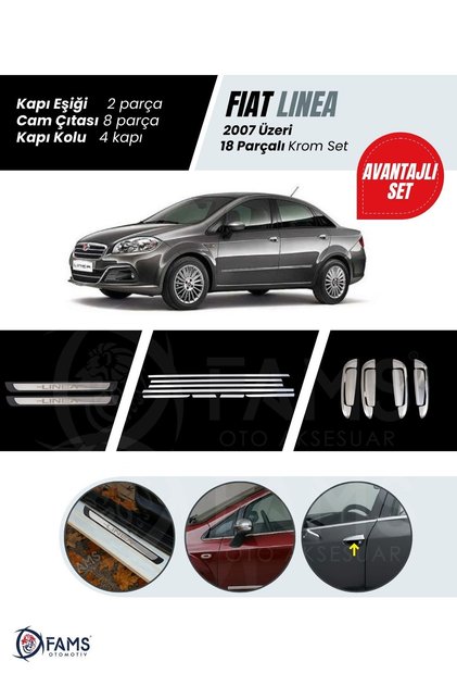 Fiat Linea Krom Aksesuar Seti 2007 Üzeri P, Çelik (Cam Çıtası-Kapı Kolu-Kapı Eşiği)