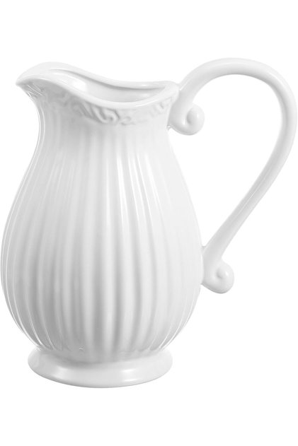 White Ceramic Pitcher Vase - Vintage Farmhouse Pitcher for Flowers