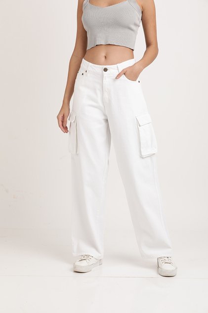 Women Relaxed Fit Pure Cotton Cargo Jeans