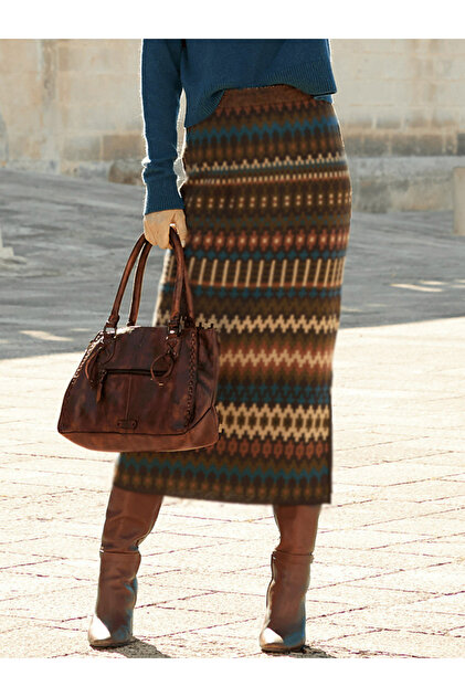 Women Ethnic Print Midi Bodycon Skirt