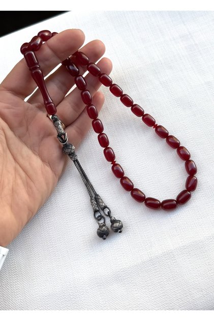 Double Pendant Silver Kazaziye Tassel Fire/Tight Amber Prayer Beads | Collectible Series