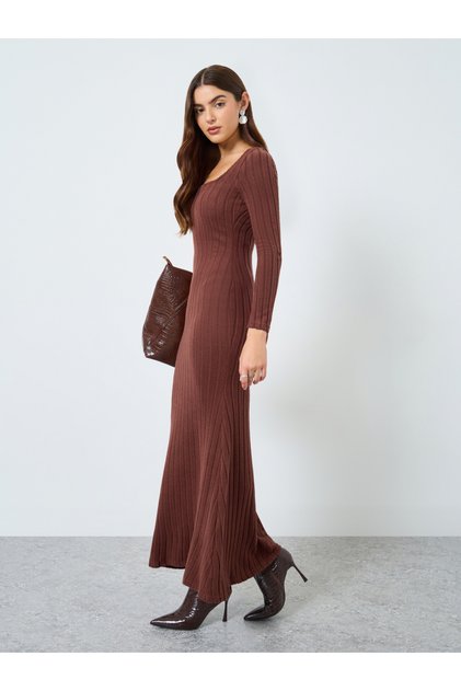 Women Solid Bodycon Ribbed Maxi Dress