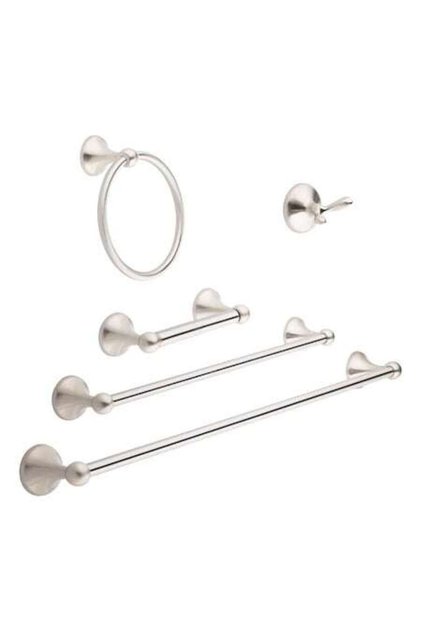 Set de accesorii pentru baie AmazonBasics, 5 piese, nichel satinat