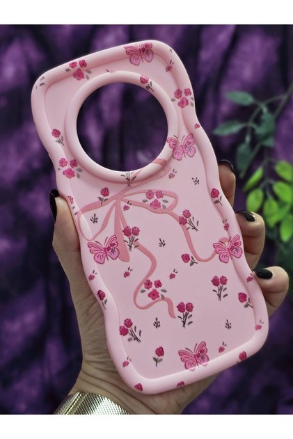 Honor Magic 7 Lite Compatible Pink Phone Case with Butterfly Ribbon and Floral Pattern