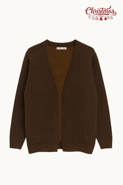 7006 women's christmas edition sequined knit cardigan - coffee