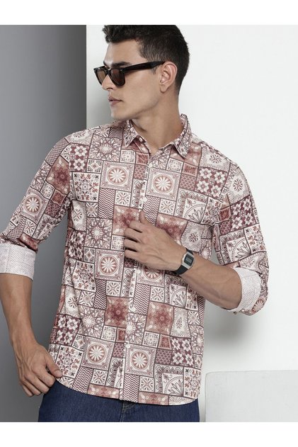 Men Brown Tile Print Regular Fit Shirt