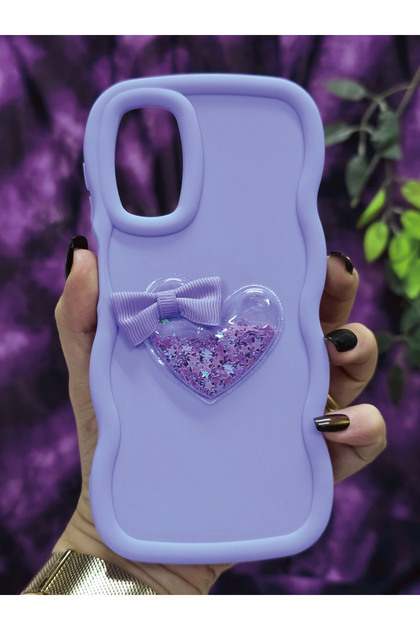 Samsung Galaxy A13 Compatible Heart and Ribbon Star Glitter Lilac Phone Case
