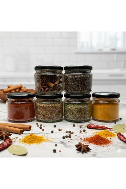 6 Pieces 330ml Glass Jar with Lid Seasoning Jar Magnolia Dessert Jar 6X330Ml