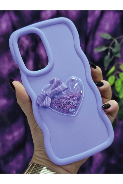 Samsung Galaxy A33 Compatible Heart and Ribbon Star Glitter Lilac Phone Case