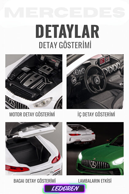 L'eDoren Beyaz Renkli Mercedes Benz Amg GT 1/24 Diecast Koleksiyon
