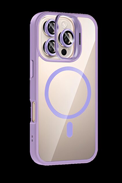 iPhone 16 Pro Max Kılıf Standlı ve Kamera Lens Hediyeli Wireless Şarj Özellikli Ultra Lüks Kapak