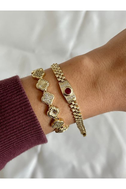 Xuping 14K Gold Renginde Kuyumcu İşçiliği Kararmaz Kadın Kombin Bileklik ( 2li Set)