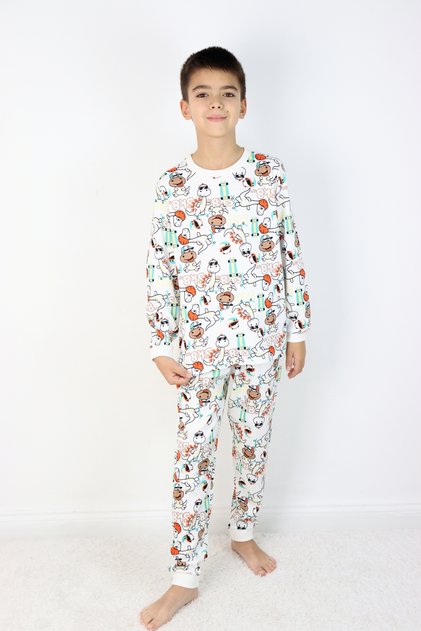Boy's Printed Interlock Fabric Long Sleeve Pajamas Set